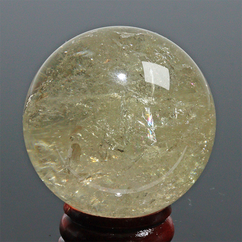 〔D453-5〕約41mm シトリン 虹入り スフィア Citrine 丸玉  黄水晶 置物 風水【メール便不可】
