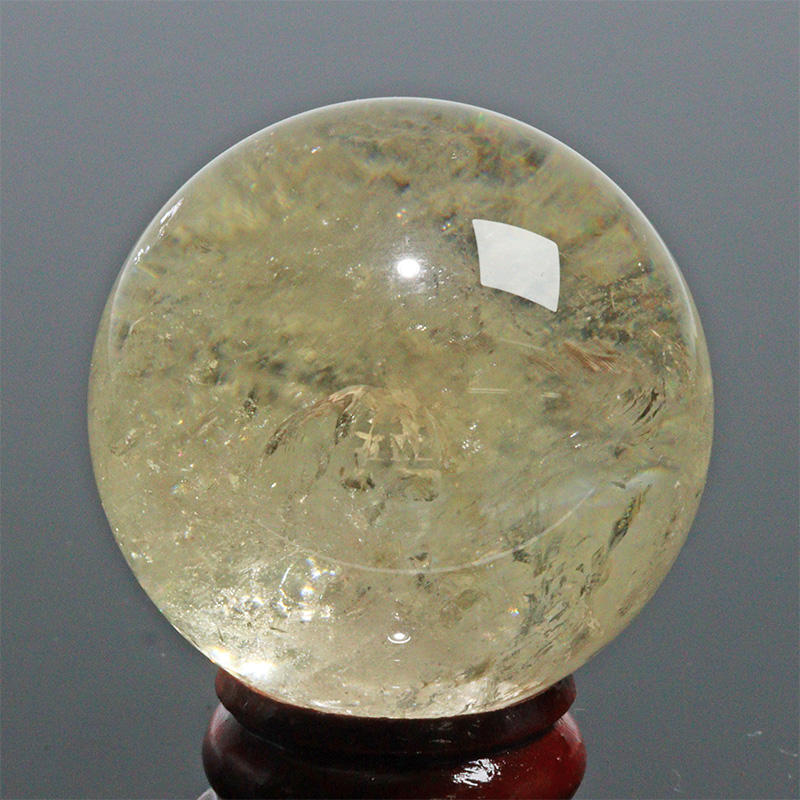 〔D453-7〕約39mm シトリン 虹入り スフィア Citrine 丸玉  黄水晶 置物 風水【メール便不可】