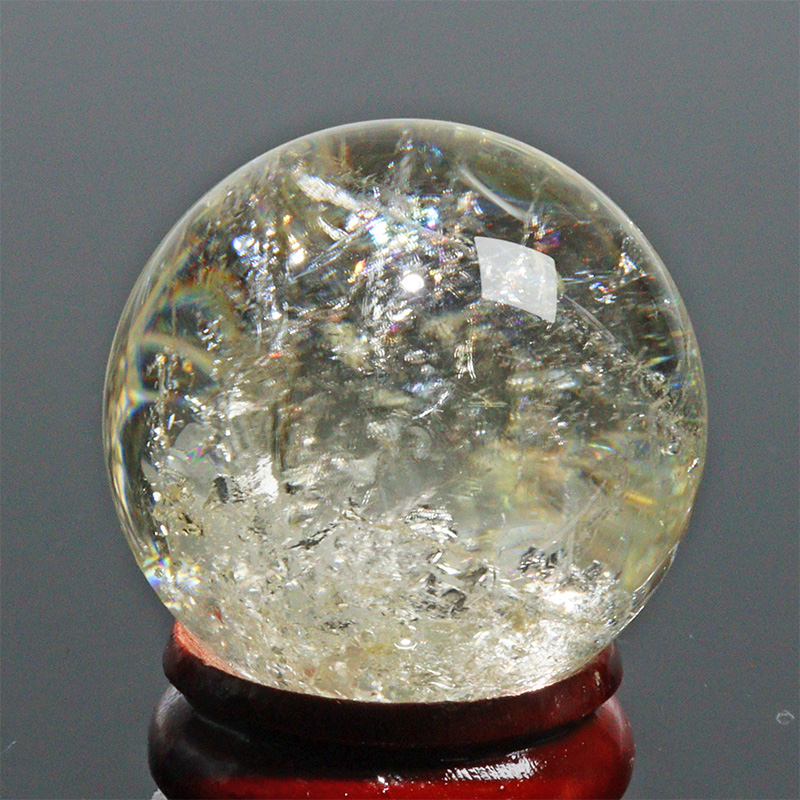 〔D453-15〕約31mm シトリン 虹入り スフィア Citrine 丸玉  黄水晶 置物 風水【メール便不可】