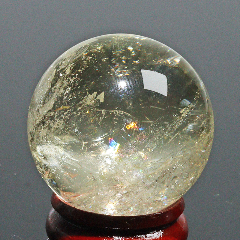 〔D453-17〕約32mm シトリン 虹入り スフィア Citrine 丸玉  黄水晶 置物 風水【メール便不可】