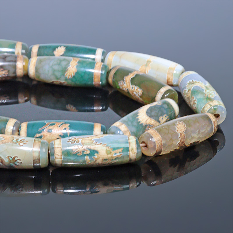 〔CZ93-9〕【天珠】連売り 約30x10mm 龍神天珠 天珠 守り 開運 風水 【ランダム発送】