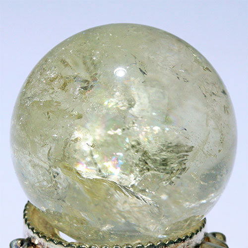 〔D453-12〕約37mm シトリン 虹入り スフィア Citrine 丸玉  黄水晶 置物 風水