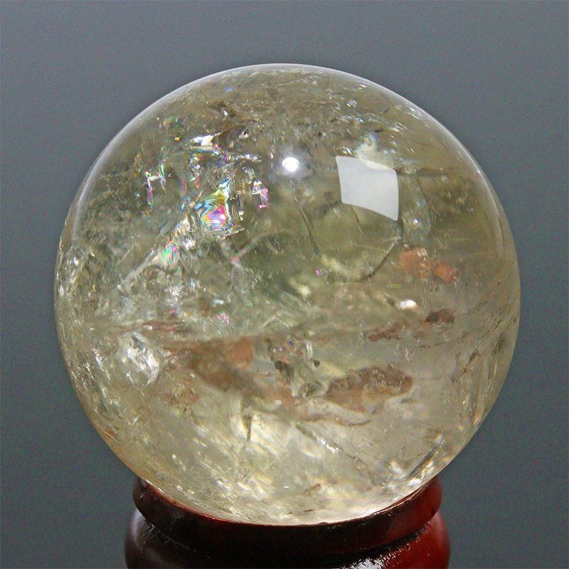 〔D471-1〕約35mm シトリン 虹入り スフィア Citrine 丸玉  黄水晶 置物 風水【メール便不可】