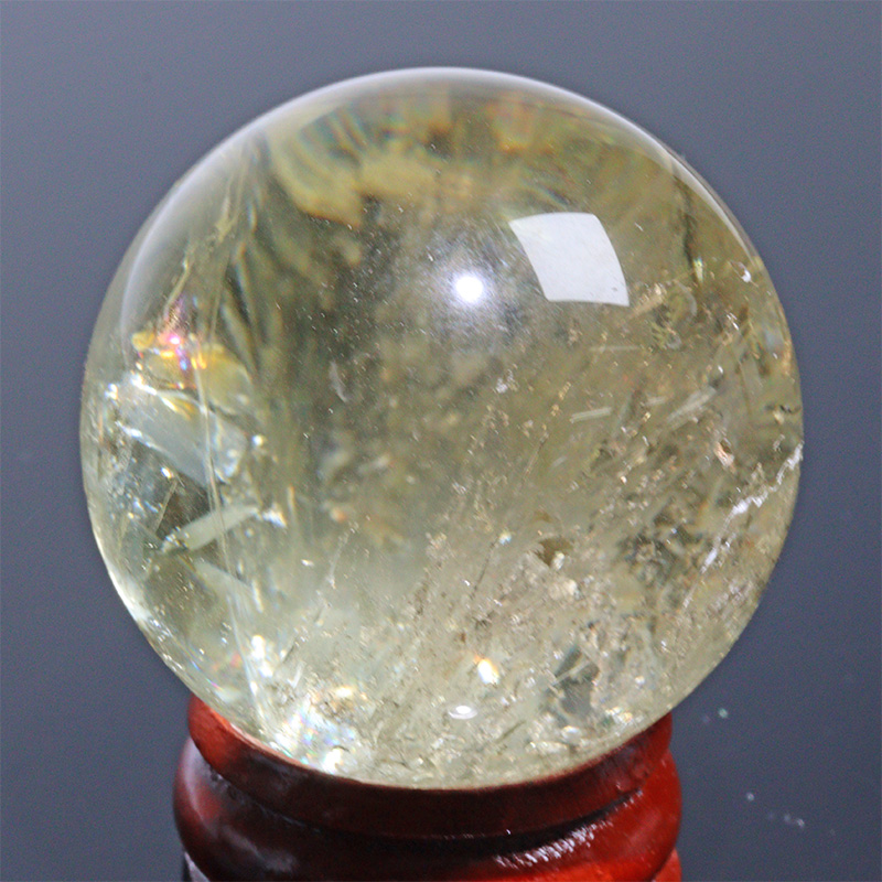 〔D471-10〕約34mm シトリン 虹入り スフィア Citrine 丸玉  黄水晶 置物 風水【メール便不可】