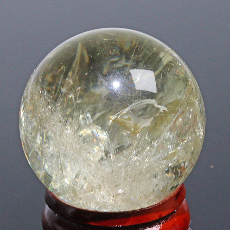〔D471-16〕約30mm シトリン 虹入り スフィア Citrine 丸玉  黄水晶 置物 風水【メール便不可】