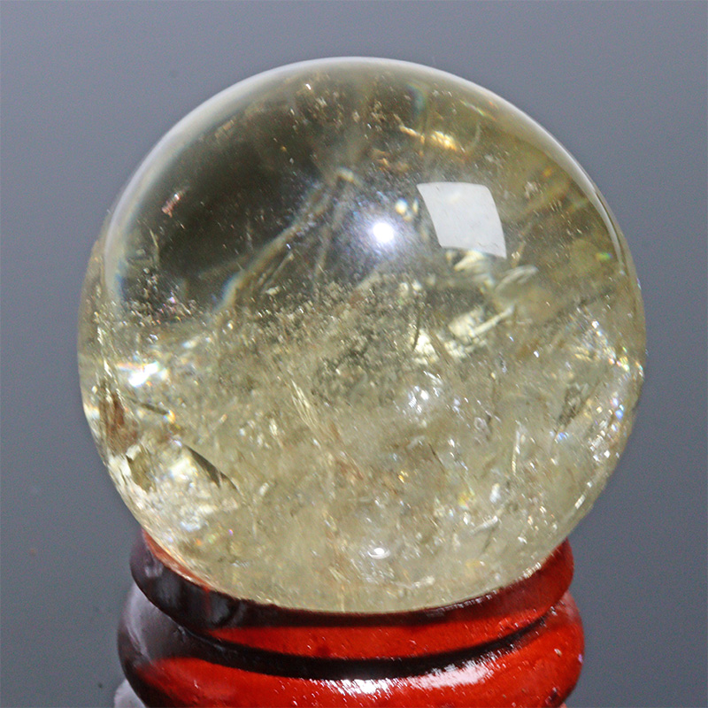 〔D471-20〕約29mm シトリン 虹入り スフィア Citrine 丸玉  黄水晶 置物 風水【メール便不可】