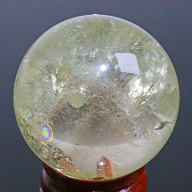 〔D471-3〕約37mm シトリン ファントム 虹入り スフィア Citrine 丸玉  黄水晶 置物 風水【メール便不可】
