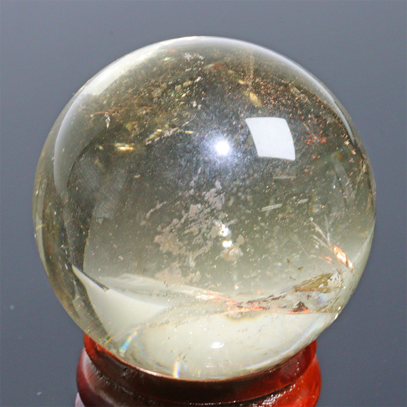 〔D471-5〕約34mm シトリン 虹入り スフィア Citrine 丸玉  黄水晶 置物 風水【メール便不可】