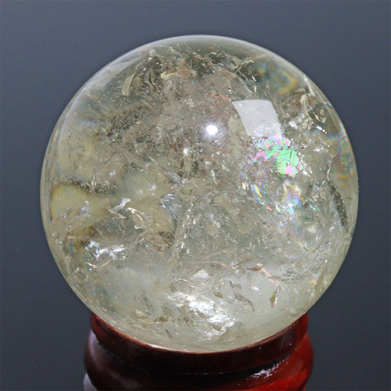 〔D471-8〕約34mm シトリン 虹入り スフィア Citrine 丸玉  黄水晶 置物 風水【メール便不可】