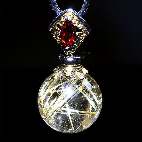 〔J359-2〕大玉 ルチルクォーツ ペンダント SV925 ガーネット Rutilated Quartz