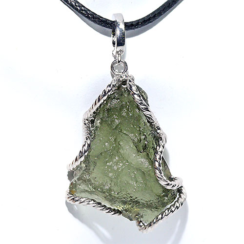 〔J361-1〕チェコ産 天然モルダバイト sv925 ペンダントトップ Moldavite モルダウ石
