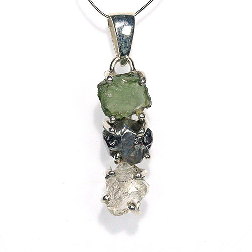 〔J367-21〕天然モルダバイト 鉄隕石 ハーキマーダイヤモンド sv925 ペンダントトップ meteorite