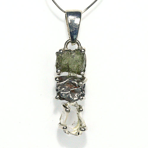 〔J367-22〕天然モルダバイト 鉄隕石 ハーキマーダイヤモンド sv925 ペンダントトップ meteorite
