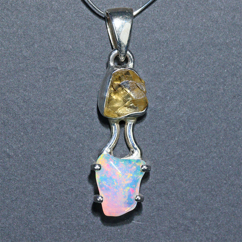 〔J368-1〕エチオピアンオパール シトリン sv925 宝石質原石ペンダントトップ　opal citrine