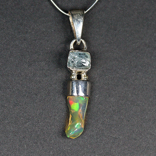 〔J368-14〕エチオピアンオパール アクアマリン sv925 宝石質原石ペンダントトップ　opal　aquamarine