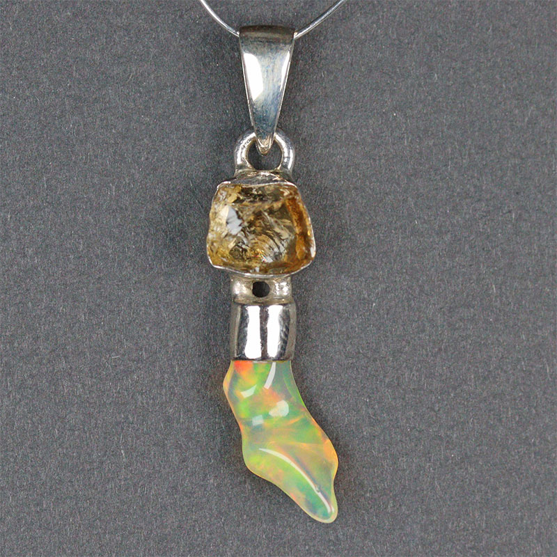 〔J368-3〕エチオピアンオパール シトリン sv925 宝石質原石ペンダントトップ　opal citrine