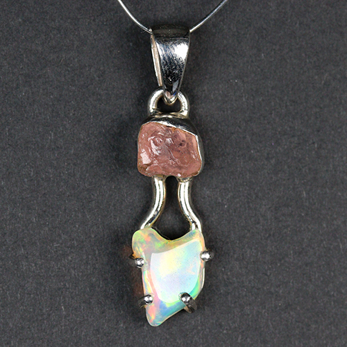 〔J368-4〕エチオピアンオパール ローズクォーツ sv925 宝石質原石ペンダントトップ　opal rosequartz
