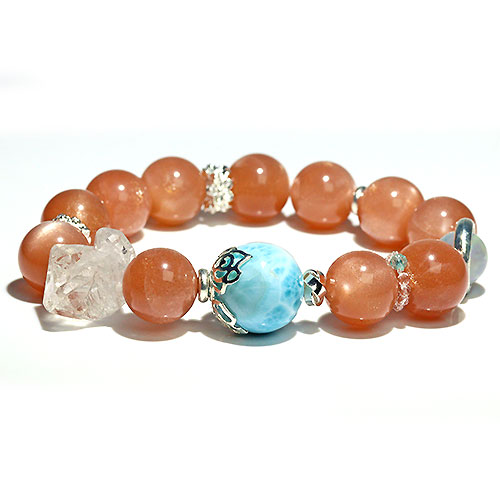 〔K1936-1〕ラリマー サンストーン ハーキマー ムーンストーン デザインブレスレット