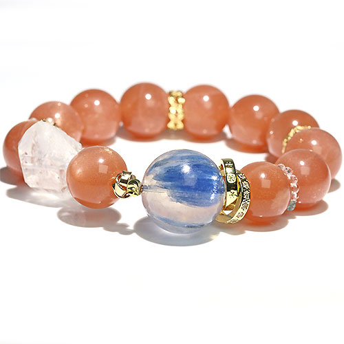 〔K1936-2〕カイヤナイト サンストーン ハーキマー デザインブレスレット