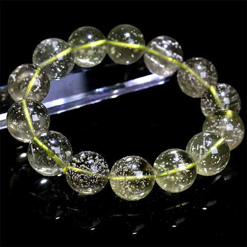 〔K1962-1〕高品質 約15mm リビアングラス 隕石 ブレスレット Libyan desert glass（クリストバライト）