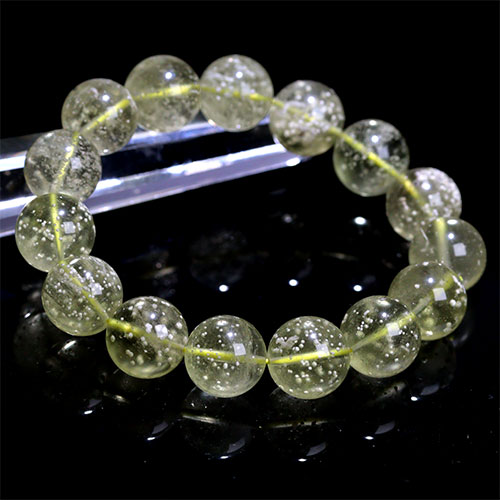 〔K1962-2〕高品質 約13mm リビアングラス 隕石 ブレスレット Libyan desert glass（クリストバライト）