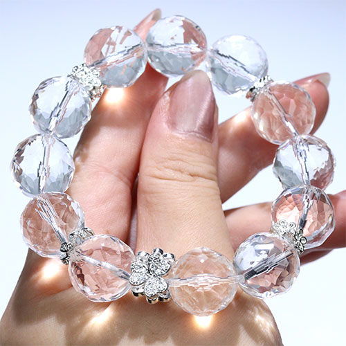 〔K1989〕最上級 約15mm 天然水晶 宝石質スターカット デザインブレスレット 浄化 キラキラ輝くスターカット