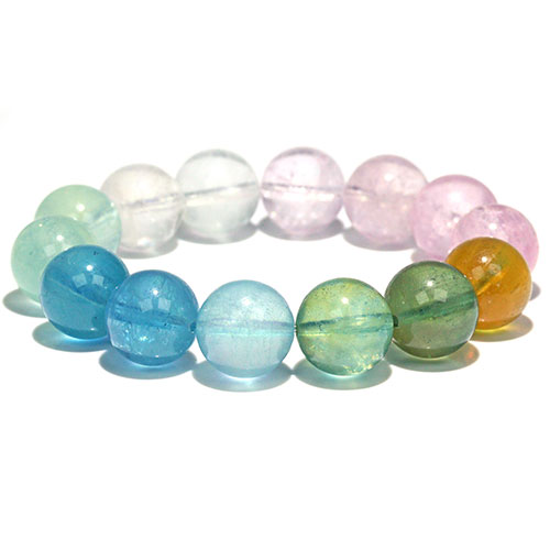 〔K1991-3〕高品質 透明 約15mm ミックスベリル ブレスレットBeryl 緑柱石【FOREST 天然石 パワーストーン】