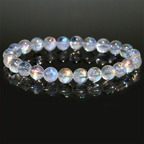 〔K1992-2〕高品質 約7.6mm マダガスカル産 レインボームーンストーン ブレスレット