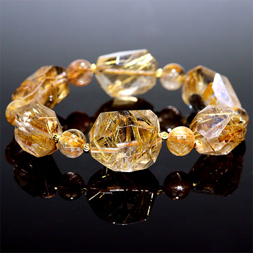 〔K1994-1〕大粒 タイチンルチルクォーツ ブレスレット タンブル Rutilated Quartz