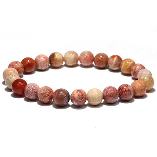 〔K2000〕超かわいい 約8mm フォッシルコーラル ブレスレット 化石珊瑚 Fossil coral