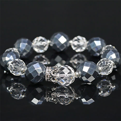 〔K2007〕高純度テラヘルツ鉱石＆水晶デザインブレスレット【FOREST パワーストーン】