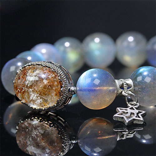 〔K2011〕発色良い マダガスカル産 ラブラドライト ガーデンクォーツ Labradorite デザインブレスレット