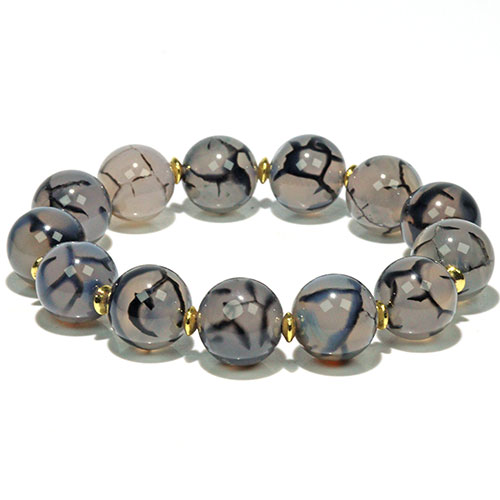 〔K2015〕約14mm ドラゴンアゲート ブレスレット 龍紋瑪瑙 Dragon Agate【ランダム発送】