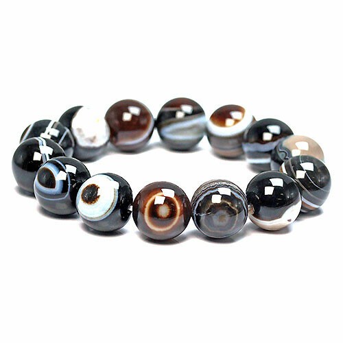 〔K2018-1〕約14mm 天眼石 黒天眼 瑪瑙 ブレスレット Eye Agate【ランダム発送】