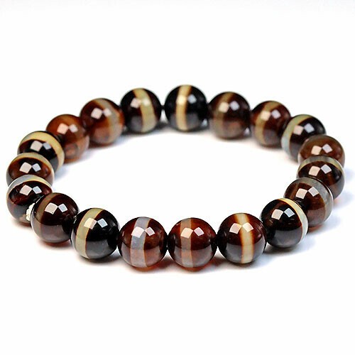 〔K2019-1〕約10mm 天然一線薬師天珠瑪瑙 ブレスレット ブラックブラウンカラー【FOREST 天然石 パワーストーン】