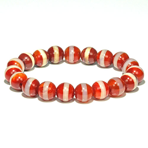 〔K2019-2〕約10mm 天然一線薬師天珠瑪瑙 ブレスレット レッドカラー【FOREST 天然石 パワーストーン】