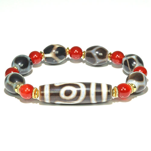 〔K2020-1〕二眼天珠 亀甲天珠 ブレスレット カーネリアン Agate【ランダム発送】