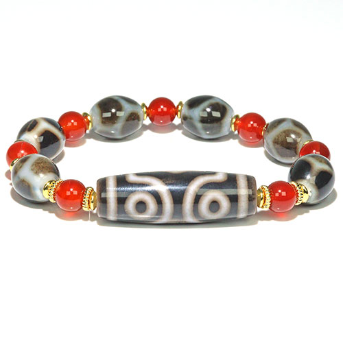 〔K2020-2〕三眼天珠 亀甲天珠 ブレスレット カーネリアン Agate【ランダム発送】