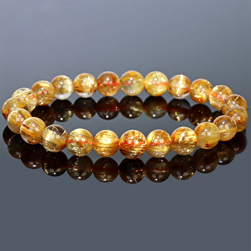 〔K2034-8〕約8mm 最高品質 キャッツアイタイチンルチルクォーツ ブレスレット Titin Rutilequartz