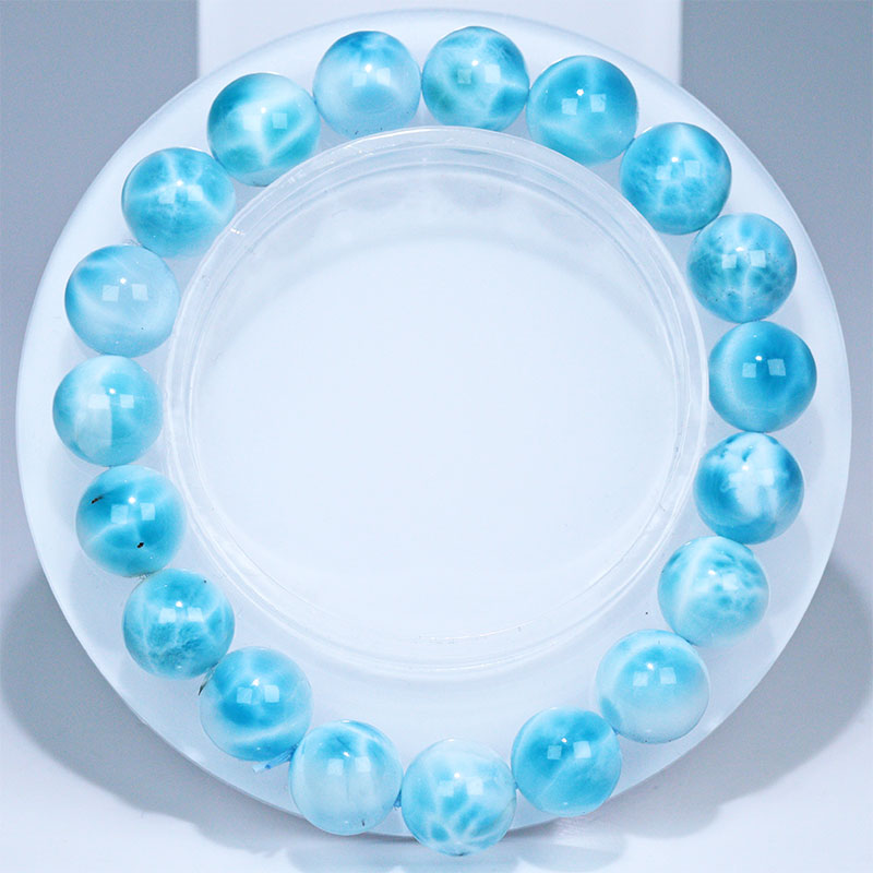 〔K2038-1〕約10.8mm 高品質 ラリマー ブレスレット ドミニカ産 Larimar ブルーペクトライト