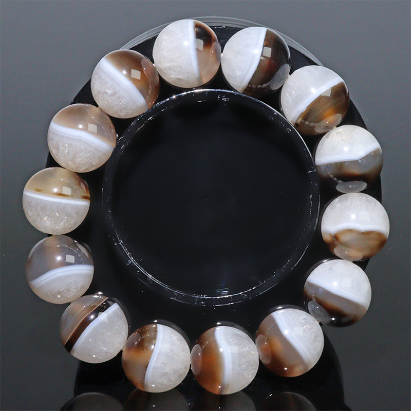 〔K2057-4〕高品質 レア 約15.8mm 天然一線薬師天地天珠瑪瑙 ブレスレット 水晶瑪瑙共生