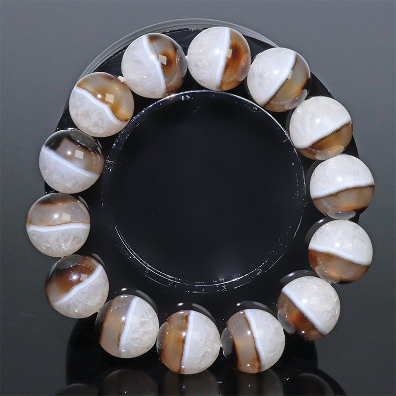 〔K2057-5〕高品質 レア 約15.8mm 天然一線薬師天地天珠瑪瑙 ブレスレット 水晶瑪瑙共生