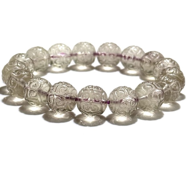 〔K2074-4〕高品質 珍しい パープル リビアングラス 回紋珠 隕石 ブレスレット Libyan desert glass クリストバライト