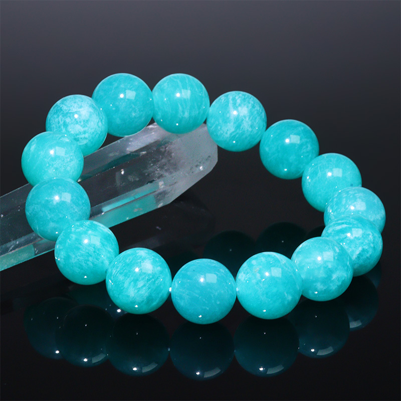 〔K2082-1〕約14mm トップグレード アマゾナイト 天河石 ブレスレット Amazonite 【FOREST 天然石 パワーストーン】