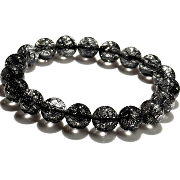 〔K2085-1〕高品質 約11mm 透明度が高い 迫力 ブラックルチルクォーツ ブレスレット