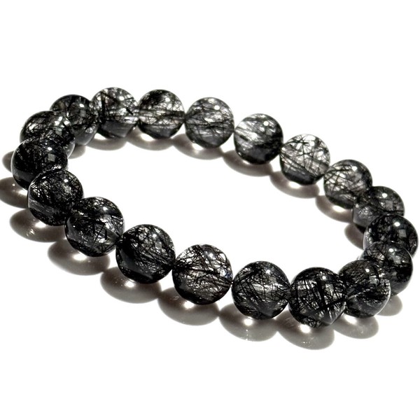 〔K2085-2〕高品質 約11mm 透明度が高い 迫力 ブラックルチルクォーツ ブレスレット