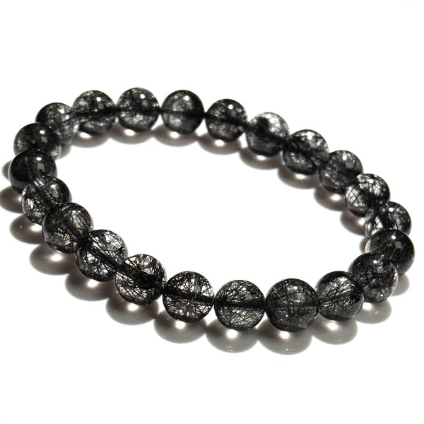 〔K2085-5〕高品質 約9mm 透明度が高い 迫力 ブラックルチルクォーツ ブレスレット