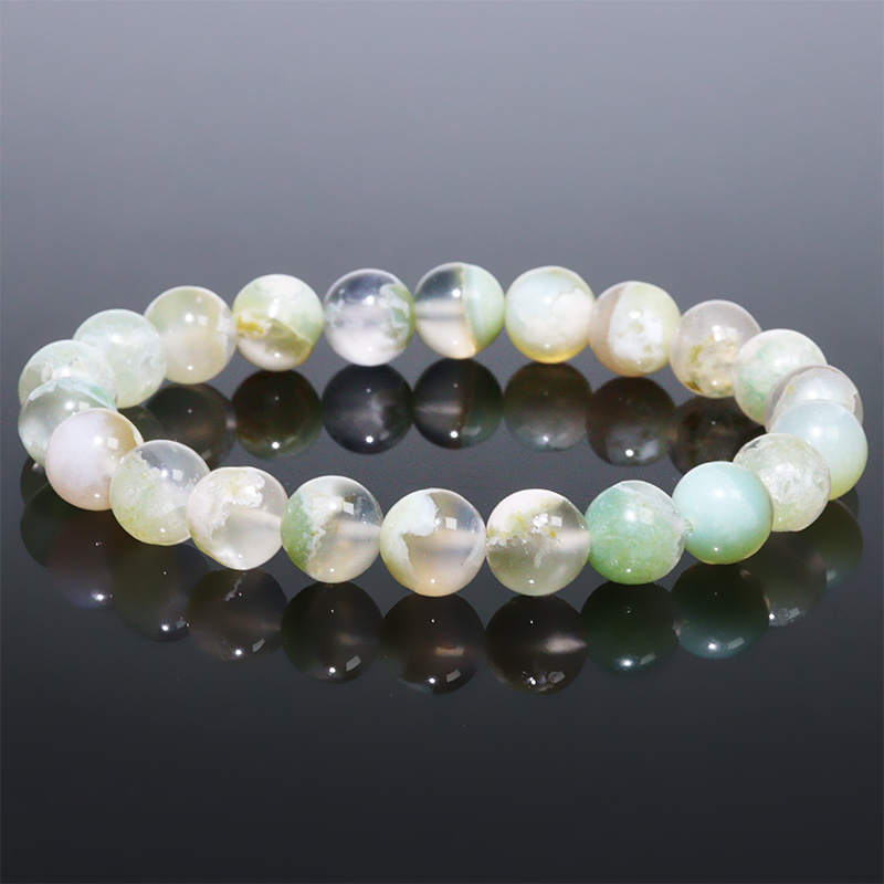 〔K2093-8m〕約8mm 緑桜瑪瑙  シリカ チェリーブロッサムアゲート ブレスレット グリーンサクラメノウ【ランダム発送】