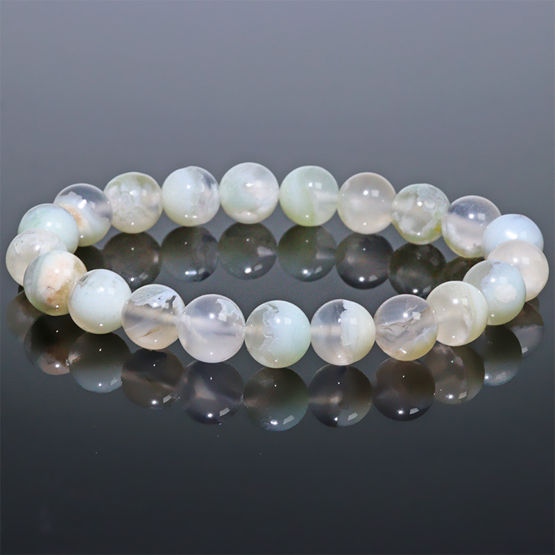 〔K2093-9m〕約9mm 緑桜瑪瑙  シリカ チェリーブロッサムアゲート ブレスレット グリーンサクラメノウ【ランダム発送】