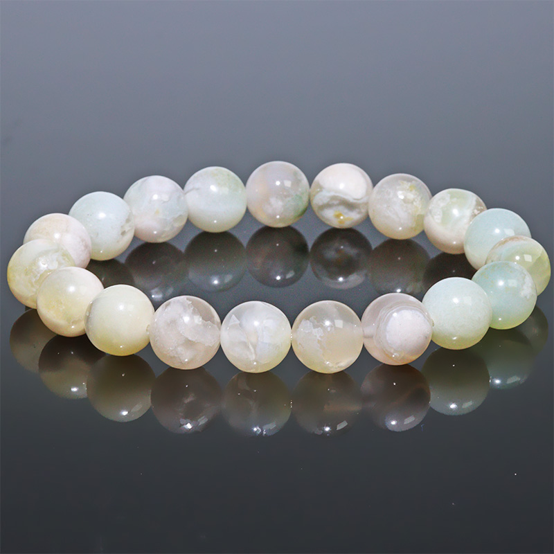 〔K2095-10m〕約9-10mm 緑桜瑪瑙  シリカ チェリーブロッサムアゲート ブレスレット グリーンサクラメノウ【ランダム】